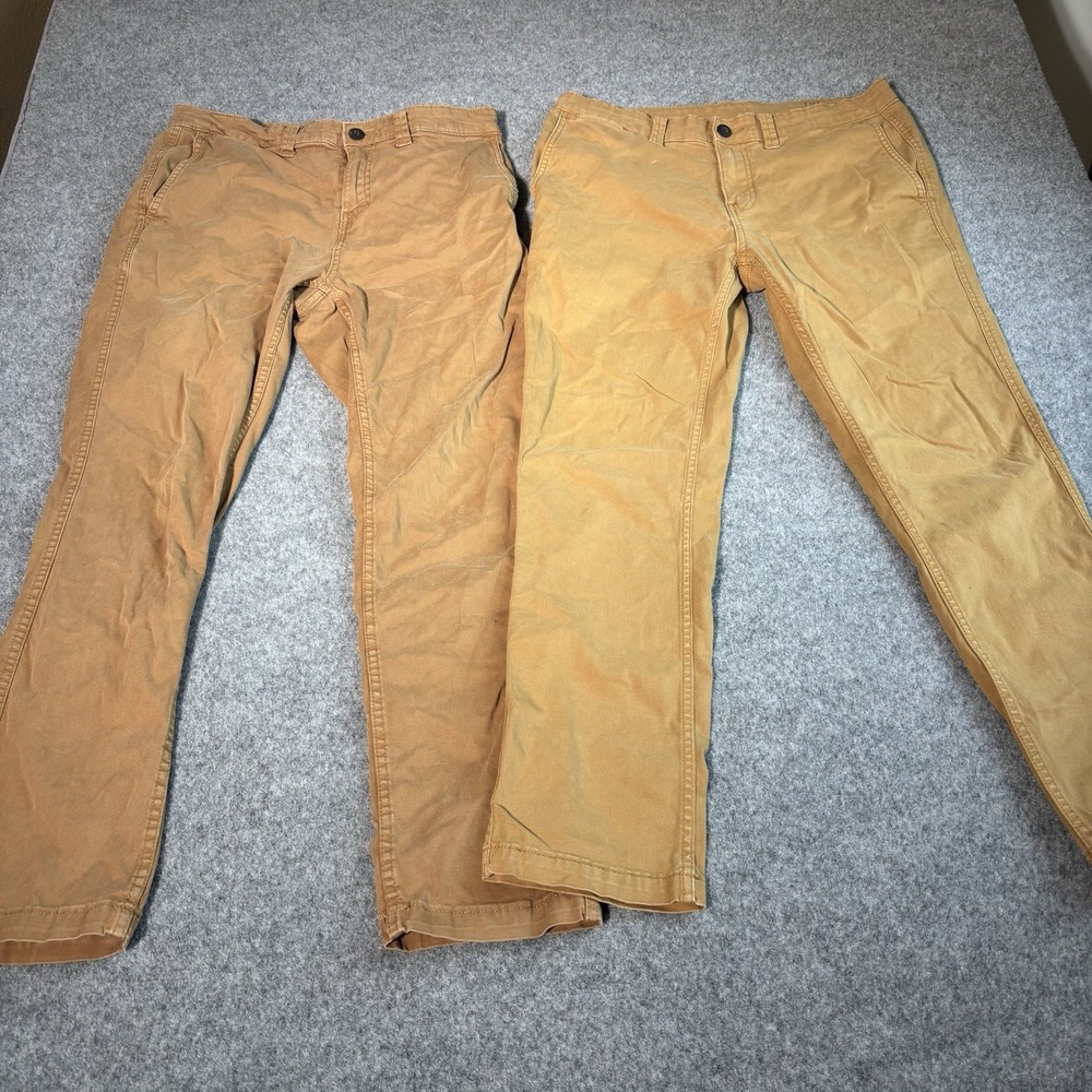 George Slim Chino Pants Mens 31x30 (Fits 32x28) Brown Stretch Lot Of 2 Khakis